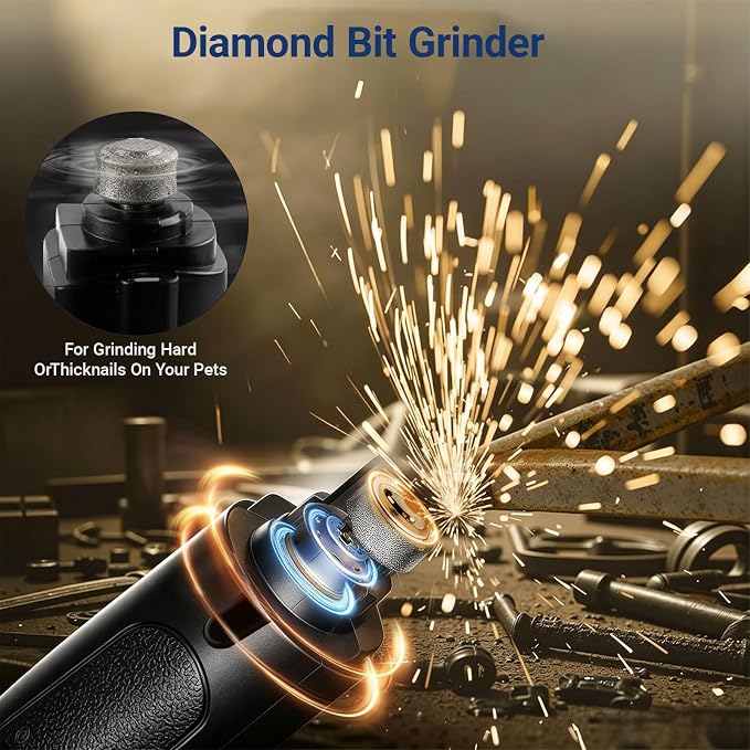 Professional 2-in-1 Dog Nail Clippers and Grinder with LED Light,Heavy Duty HRC-48 Deep-U Blade for Thick Nails, Ultra Quiet Rechargeable Pet Nail Trimmer for Large Dogs & Cats, Black | 2-in-1 dog nail clipper grinder with LED light to see quick. Featu...