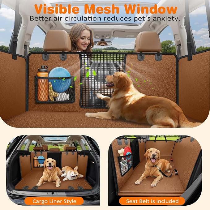 URPOWER Hard Bottom Dog Car Seat Cover for Pets 100% Waterproof Seat Cover Hammock 600D Heavy Duty Scratch Proof Nonslip Durable Soft Back Seat Covers for Full Size Trucks