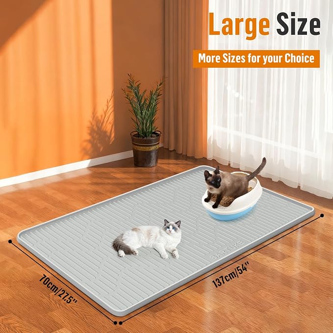 Silicone Cat Litter Box Mat 54"x 27.5" Extra Large Cat Rubber Mat | Cat Mat for Litter Box, Non-Slip, Waterproof Cat Litter Trapping Mat with Raised Edge, Kitty Litter Mat for Floor, Easy Clean