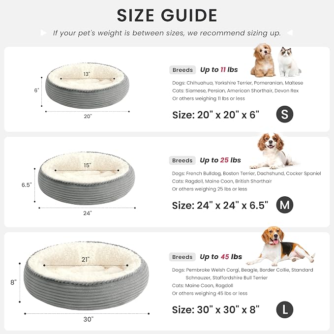Love's cabin Round Donut Cat and Dog Cushion Bed, 24in Pet Bed for Small or Medium Dogs, Anti-Slip & Water-Resistant Bottom, Soft Durable Fabric Pet Beds, Washable Calming Cat Bed Light Grey