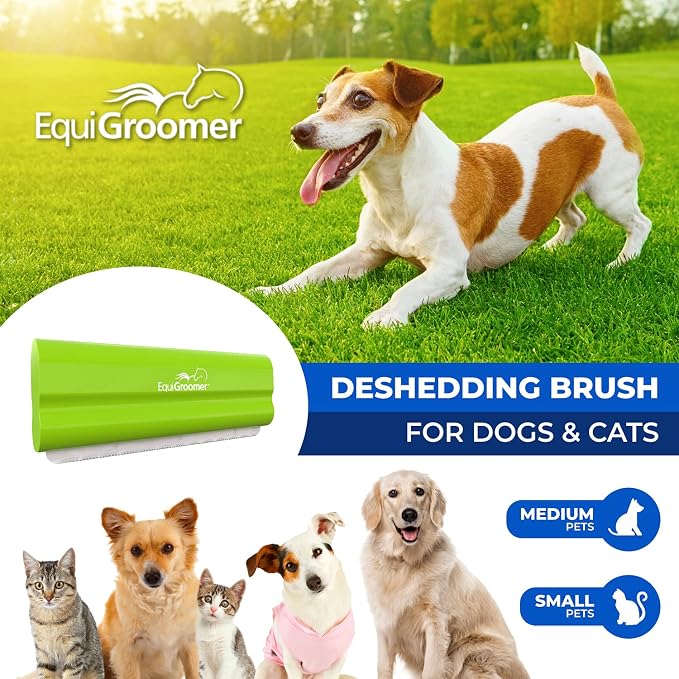 EquiGroomer 5-Inch Undercoat Deshedding Brush for Dogs & Cats, Lime | Best for dogs up to 100 lbs and cats of any size, short or long hair, stainless blade, no cutting or pulling
