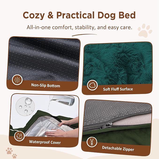 Comfort Expression Orthopedic Dog Beds for Large Sized Dog with Bolster | Waterproof Dog Couch Bed with Washable Cover & Non-Slip Bottom, Supportive Egg Crate Foam Large Pet Bed, 36x27 Inch
