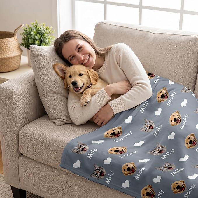 Personalized Dog Blanket, Customized Pet Blankets with Name Picture, Throw Blanket for Small Medium Large Dog Puppy Cat