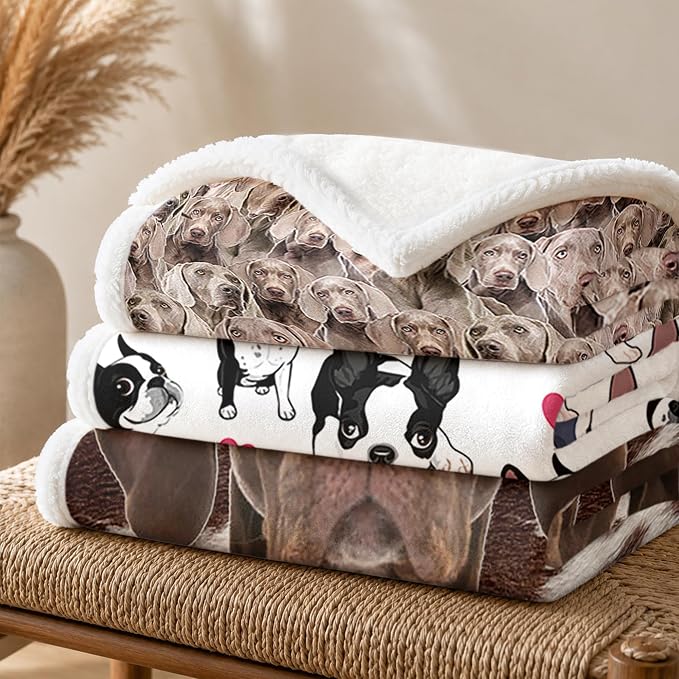 BlessLiving Weimaraner Brown Throw Blanket with Dense Dog Patterns Sherpa Fleece Blanket Couch Bed, Soft Cozy Warm Pet Blankets for Puppy Lovers Cute Animal Print Gift 60x80 Inches