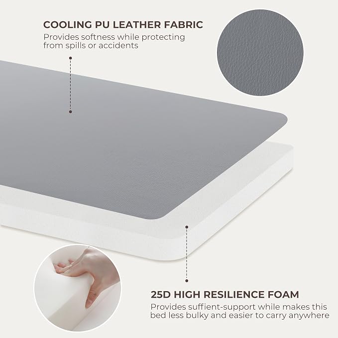 Waterproof Cooling Dog Crate Pad for Large Dogs Indoor Outdoor | 47×29" Dual‑Sided Washable Dog Bed for Crate, Foam Kennel Sleeping Mat Wipeable, Grey