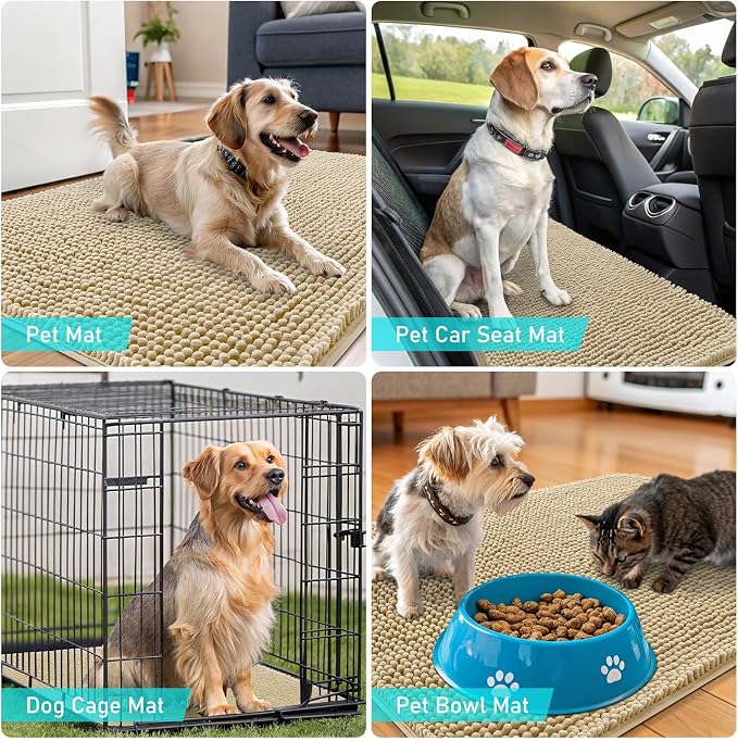 OLANLY Dog Door Mat for Muddy Paws 40x32, Super Absorbent Chenille Mud Mat | Beige, Absorbs Moisture and Dirt, Non-Slip Machine Washable Doormat, Quick-Drying Indoor Entryway Floor Carpet for Dogs