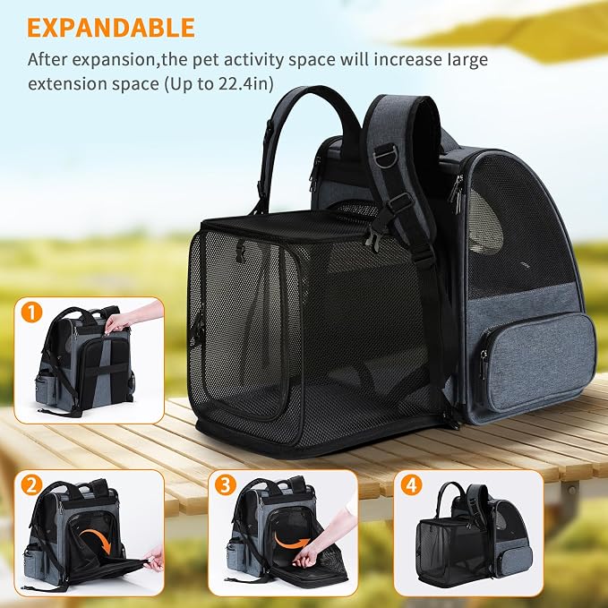 Bubble Cat Backpack Carrier, Expandable Cat Carrier Backpack,Breathable Pet Backpack for Medium Cat,Kitten and Small Puppy, Large Space,Portable Bags Foldable Dog Backpack for Traveling,Hiking(Grey)