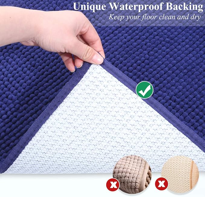 VIVAGLORY Cat Litter Mat Softgrip Litter Trapping Mat, 35"× 25", Navy Blue | Litterbox Rug Box Catcher for Indoor & Floor, Easy Clean Washable Less-Mess Waterproof for Cat