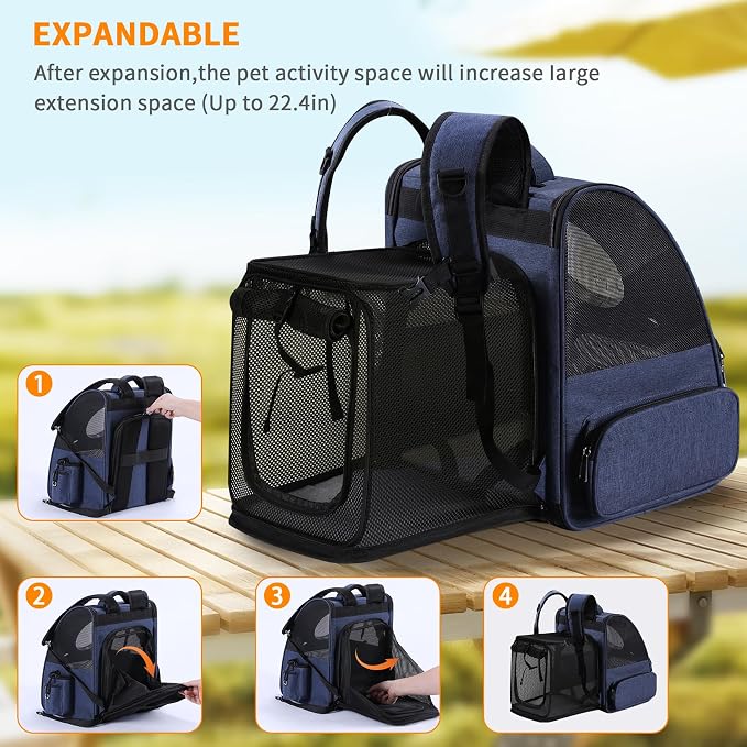 Bubble Cat Backpack Carrier, Expandable Cat Carrier Backpack,Breathable Pet Backpack for Medium Cat,Kitten and Small Puppy, Large Space,Portable Bags Foldable Dog Backpack for Traveling,Hiking (Blue)