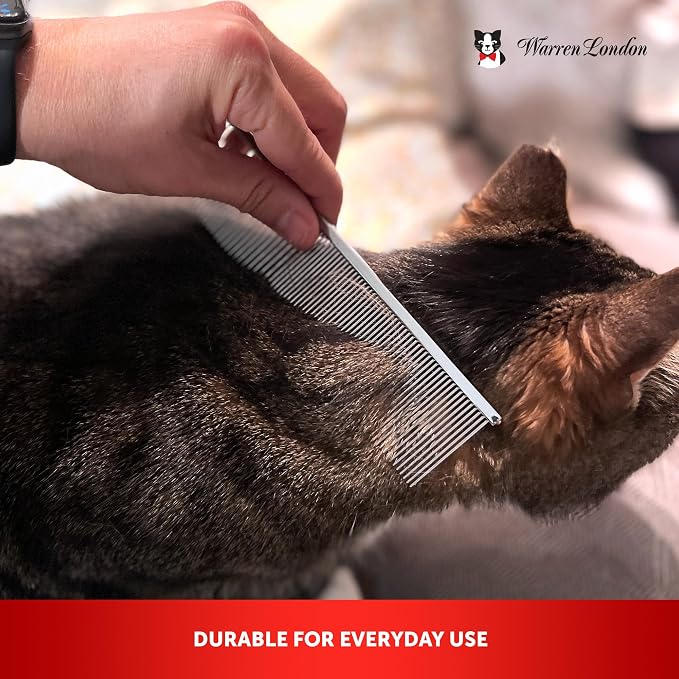 Warren London Cool Cat Greyhound Style Comb – 7.5" Professional Copper Cat Grooming Comb with Fine & Coarse Teeth, Rounded Pins for Detangling/Sensitive Skin, Deshedding & Dematting