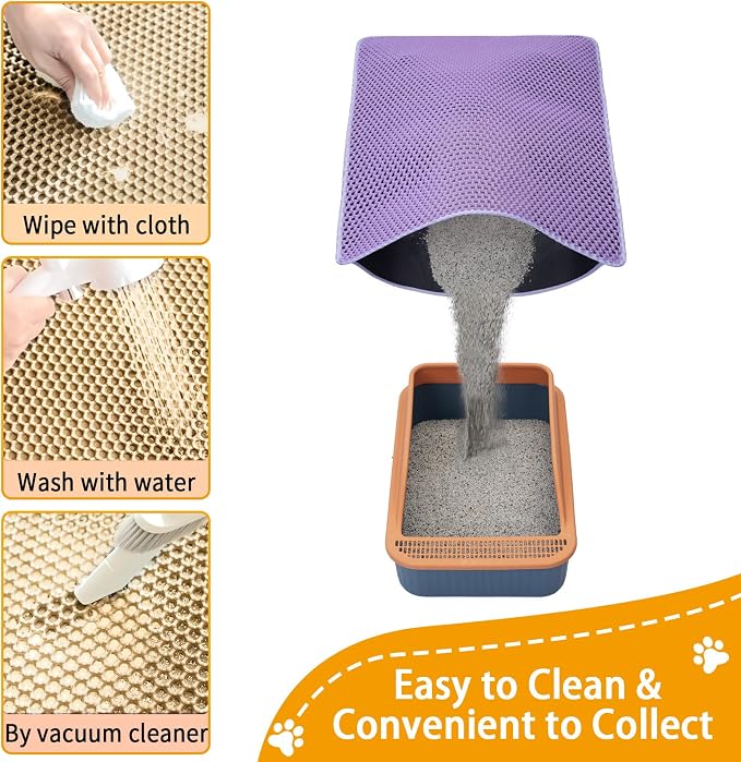 Cat Litter Mat Litter Trapping Mat,Cat Litter Box Mat 32"x22", 2 Layer Llitterbox Mat,Waterproof Urine Proof,Kitty Rug indoor Floor Pad,Purple,Collapsable, Medium