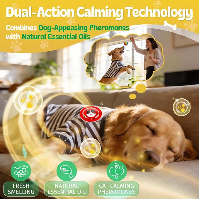 Dogs Calming Patches for Travel, Fireworks & Separation Anxiety, Pheromone & Natural Essential Oil Calming Diffuser for Dogs, Training Aid Pet Stickers, Long Lasting & Non Toxic, 10 Count