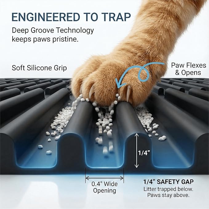Heavy-Duty Cat Litter Mat: 10,000 Scratch Motions Tested | XL Extra-Thick Silicone Mat - No Holes for 3 Years
