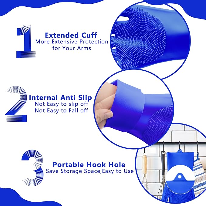 Pet Grooming Gloves—Dog Washing Gloves with High-Density Teeth | Dog Bath Scrubber with Enhanced Five Finger Design, Silicone Gloves for Dogs and Cats Bathing, Massage (Dark Blue)