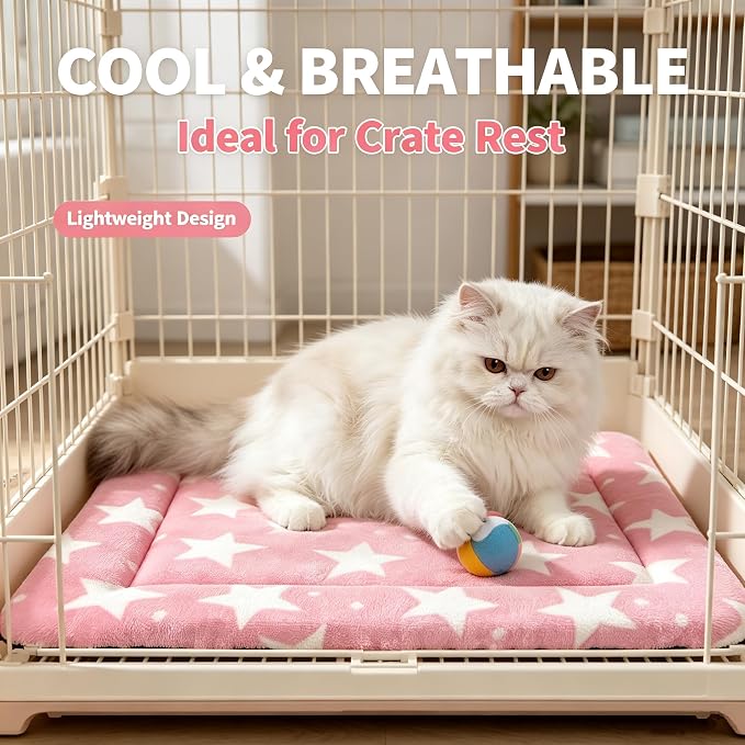 Dog Bed Mat,Reversible & Ultra Soft Kennel Pad-Machine Washable Pet Bed for Dogs & Cats-All-Weather Crate Liner for Crates,Carriers & Travel (Big Star&Pink, 18.0" L x 14.0" W x 1.5" Th)