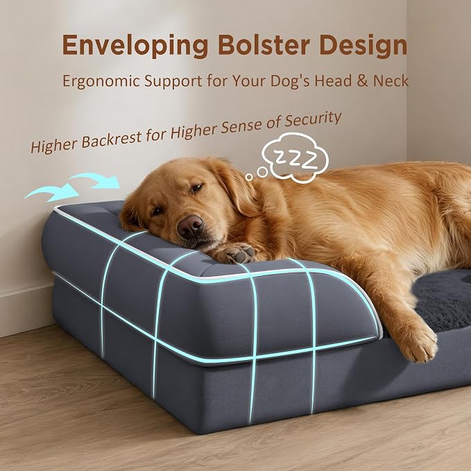 Comfort Expression Orthopedic Dog Beds for Large Sized Dog with Bolster | Waterproof Dog Couch Bed with Washable Cover & Non-Slip Bottom, Supportive Egg Crate Foam Large Pet Bed, 36x27 Inch