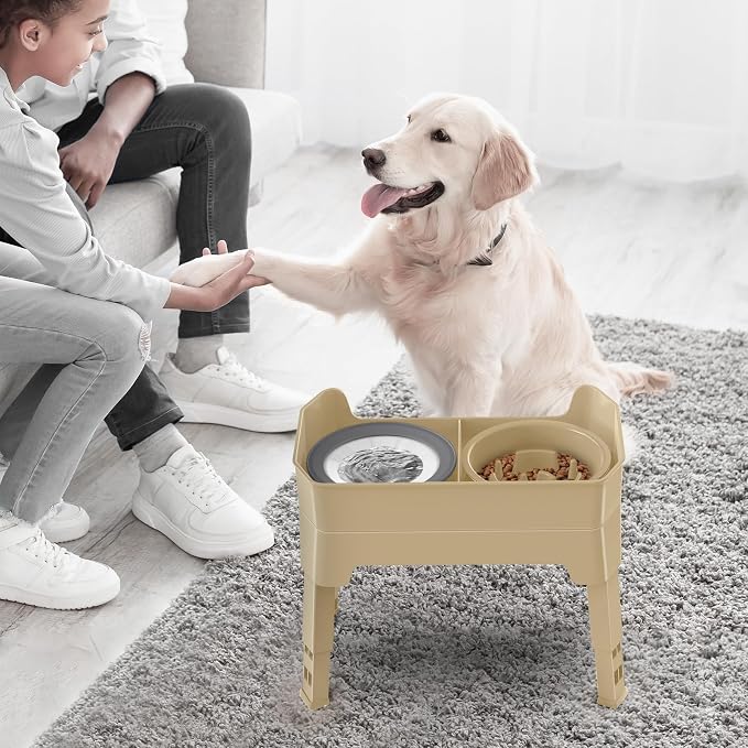 4-in-1 Elevated Dog Bowls with Adjustable Stand, Slow Feeder & Water Bowls