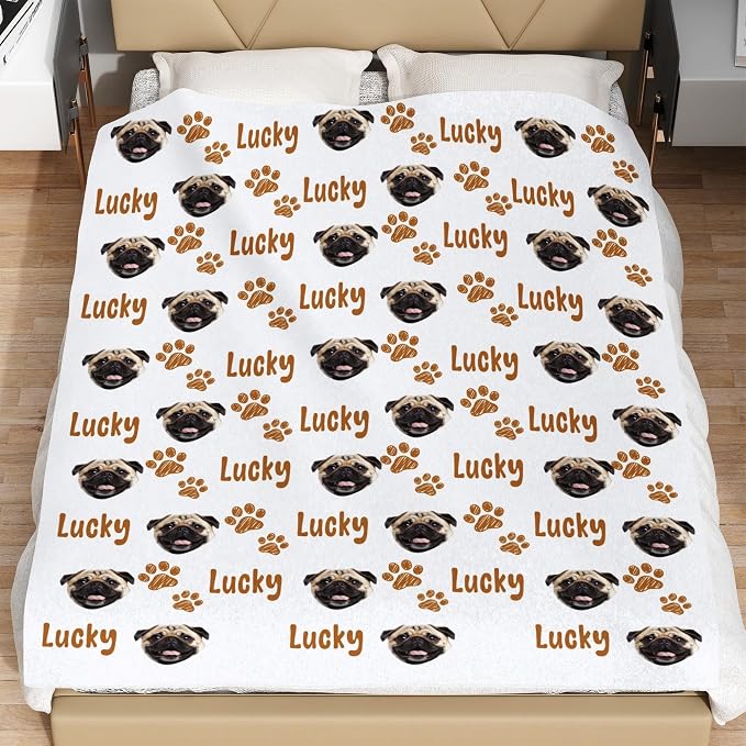 Personalized Dog Mom Gift - Custom Photo Blanket with Name & Face, Soft Fleece Pet Memorial Throw for Couch, Multiple Sizes
