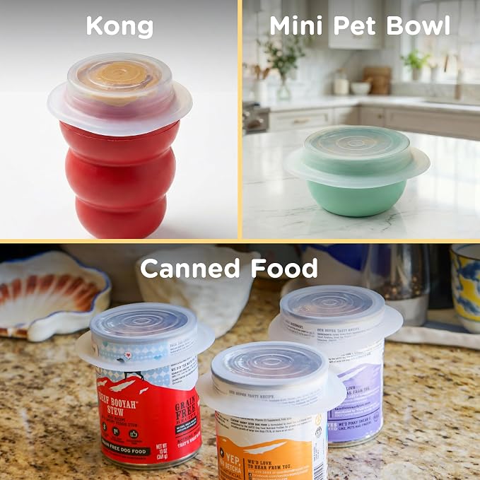 Stasher Pet Reusable Puppy Essentials Dog Food Can Lids, Cat Food Lids for Cans, Airtight Seal, Dog Travel Accessories, Food Grade Silicone Stretch Lids, Freezer & Dishwasher Safe, 3-Pack