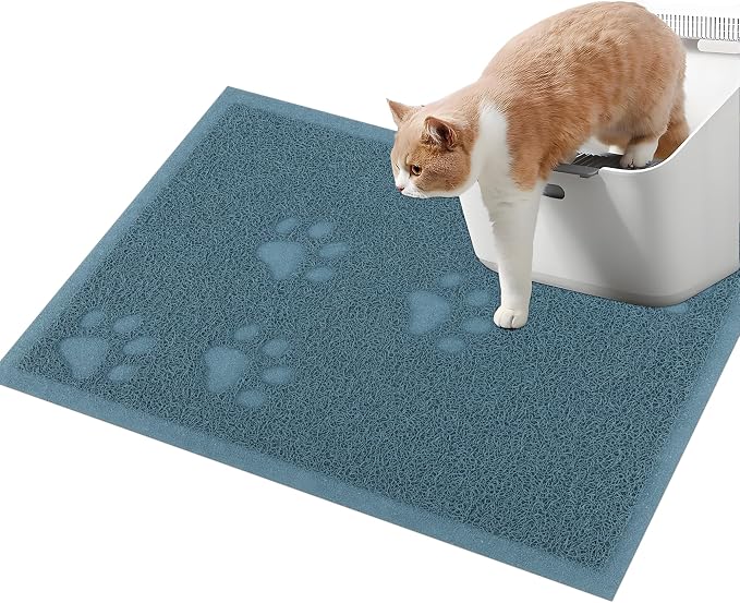 Darkyazi Cat Litter Box Mat for Floor Litter Trapping Mat Non-Slip Backing, Scatter Control, Easy Clean, Water Resistant, Soft on Paws (15.75" x 11.75",Silver Blue)