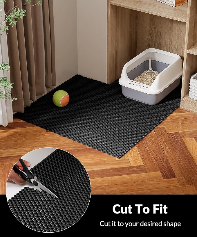 Cooyes Cat Litter Mat - Cut to Fit Any Place, 23"x17" Litter Trapping Mat for Litter Box, Easy to Clean, Waterproof & Non-Slip Kitty Pad, Scatter Control to Protect the Floor (Black)