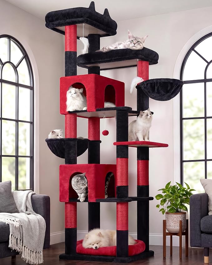 Globlazer Sturdy Extra Large Gothic Cat Tower for Indoor Cats, S81C, Goth | 81 inch Heavy Duty Cat Tree for Indoor Large Adult with 8 Scratching Post, 2 Cat Condos, 2 Platform