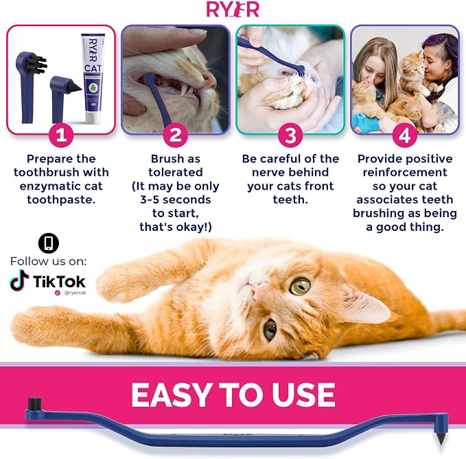 RYERCAT Space Dual Sided Cat Toothbrush - Only 8mm Wide to fit into Cat's Mouth - Cat Dental Supplies