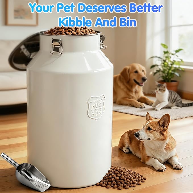 Large 304 Metal Dog Food Storage Container 48LB /45 Qt, Stainless Steel Airtight Pet Food Containers with Lid & Scoop, Pet Food Bin for Dogs, Cats and Dry Food Storage Keep Fresh