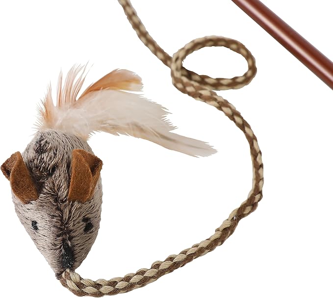 OurPet's Play-N-Squeak Teathered & Feathered Play Wand Cat Toy, for All Breed Sizes