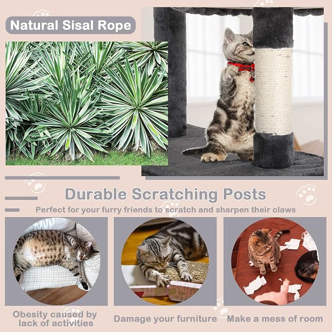 70'' Tall Multi-Level Cat Tree for Indoor Cats, Furniture With Scratching Post, Platform, Condo, Tower With Funny Toy, Corner Tree for Medium Cats