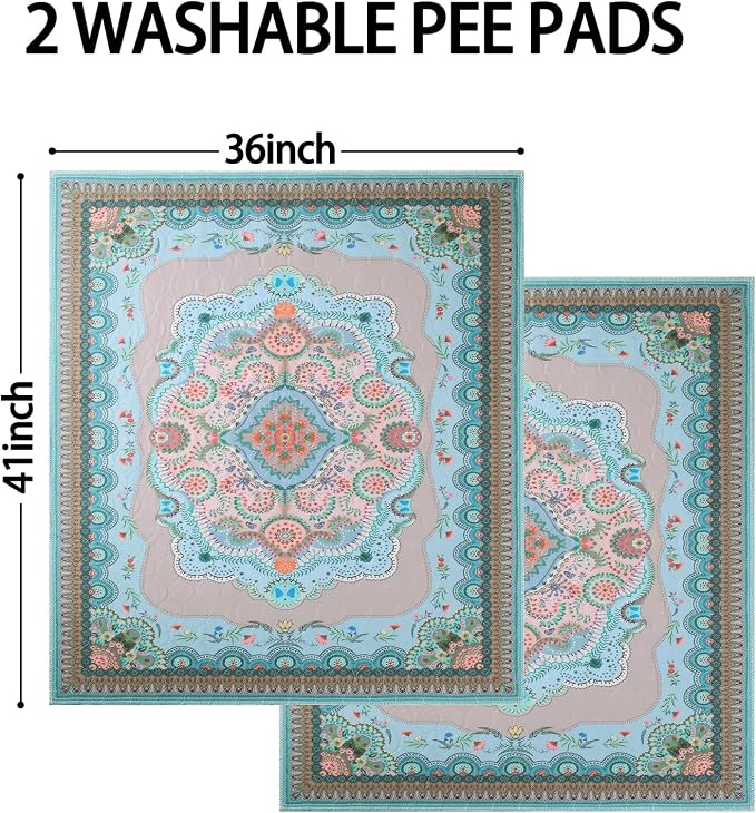 Aitmexcn Washable Pee Pads for Dogs, 2 Large Puppy Pads, 36'' x 41'' | Highly Absorbent, Waterproof Layer, Machine Washable, Non-Slip Bottom, For Playpens and Senior Dogs