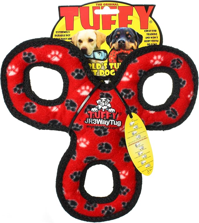 TUFFY® : 2 Pack 3Way Tug Dog Toy: Ultra Durable Plush Toy with Multiple Layers & Reinforced Seams, Washable and Floats, Original Construction