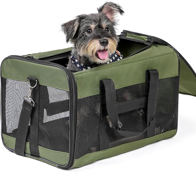 Conlun Dog Carrier Soft Sided, Large Cat Carrier with Inner Safety Leash, Pet Transport Carrier for Large Cats and Medium Dogs up to 20 Lbs, Collapsible Travel Puppy Carrier Bag -Green L
