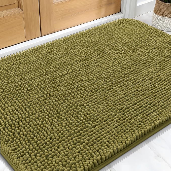 OLANLY Dog Door Mat for Muddy Paws 32x20, Super Absorbent Chenille Mud Mat | Willow Green, Absorbs Moisture and Dirt, Non-Slip Machine Washable Doormat, Quick-Dry Indoor Entryway Floor Carpet for Dogs