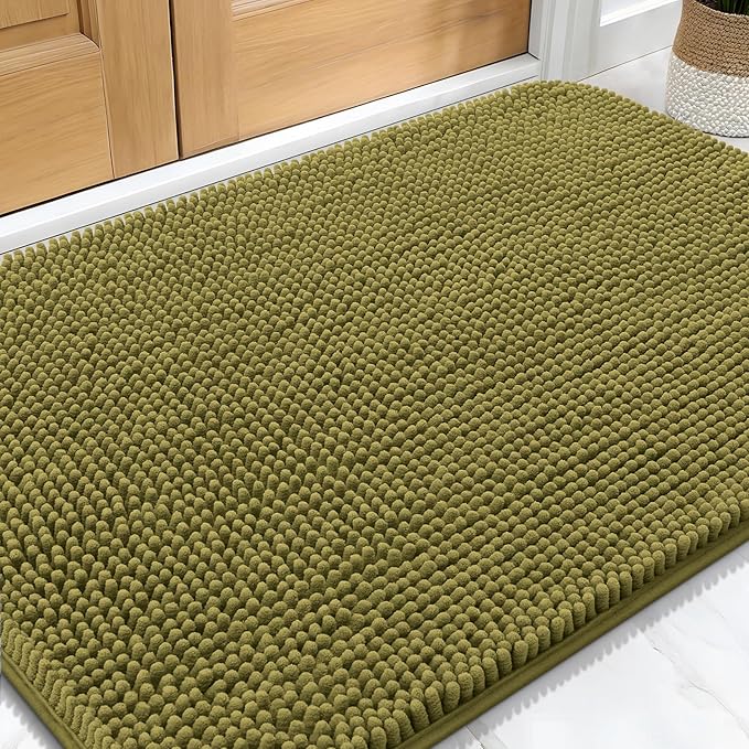 OLANLY Dog Door Mat for Muddy Paws 34x21, Super Absorbent Chenille Mud Mat | Willow Green, Absorbs Moisture and Dirt, Non-Slip Machine Washable Doormat, Quick-Dry Indoor Entryway Floor Carpet for Dogs