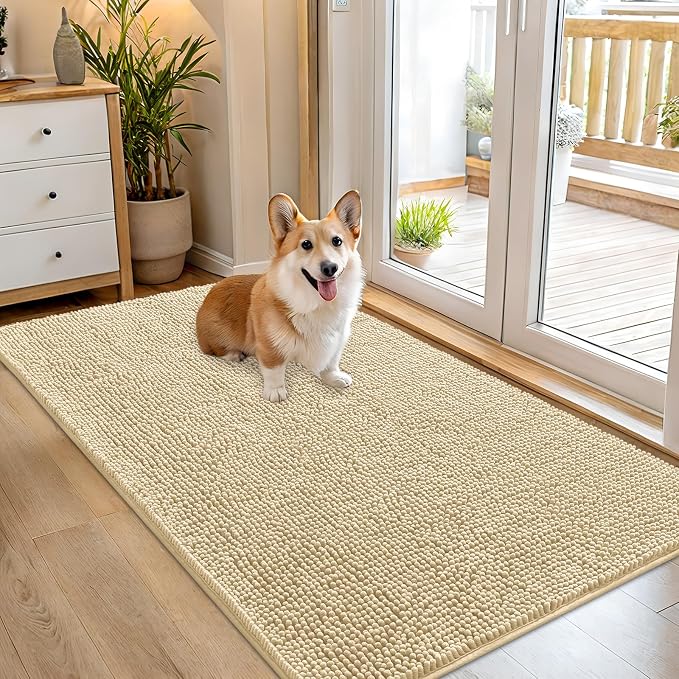 OLANLY Dog Door Mat for Muddy Paws 54x32, Super Absorbent Chenille Mud Mat | Sand, Absorbs Moisture and Dirt, Non-Slip Machine Washable Doormat, Quick-Drying Indoor Entryway Floor Carpet for Dogs