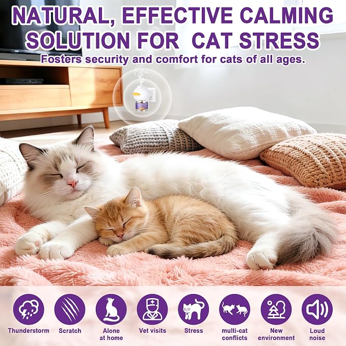 9-In-1 Advanced Cat Pheromone Calming Diffuser 180 Days (3 Plugs+6 Refills) | Relieve Anxiety, Help Reduce Fighting, Spraying & Scratching, Drug-Free & Odorless Safe Relaxation Solution