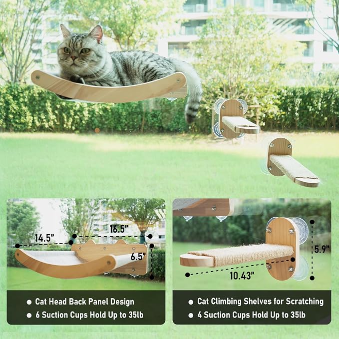 Cozy Cat Window Perch with 2 Pack of Sisal Window Shelves | Cat Window Hammock for Indoor Cats，Strong Suction Cups, Easy Install，for Sunbathing, Napping & Overlooking