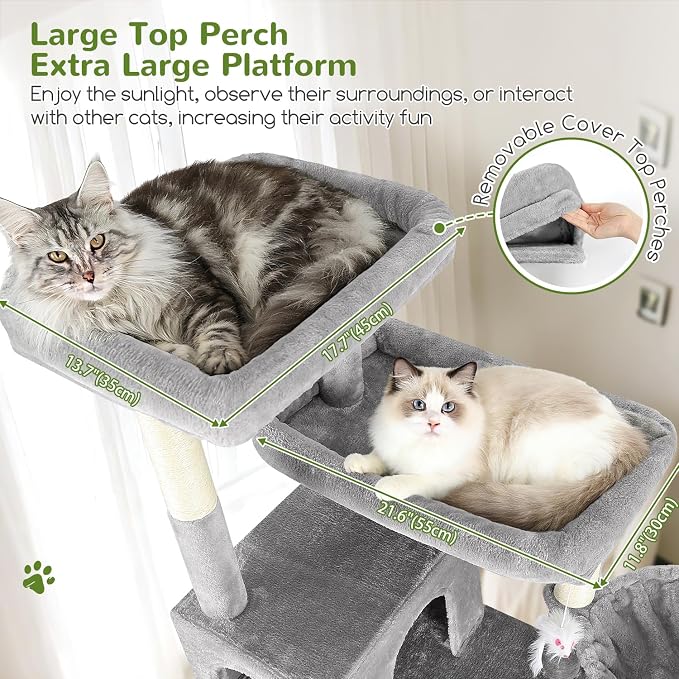 Globlazer Sturdy Extra Large Cat Tower for Indoor Cats, S81C, Light Grey | 81 inch Heavy Duty Cat Tree for Indoor Large Adult with 8 Scratching Post, 2 Cat Condos, 2 Platform