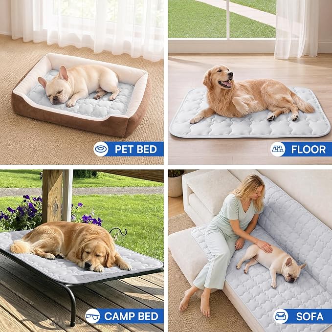 LINENLUX Dog Cooling Mat Q-Max > 0.5 Self Cooling Pad Non-Slip Breathable Pet Mat Washable Cooling Bed for Floor Crate Light Grey 20x30 inches