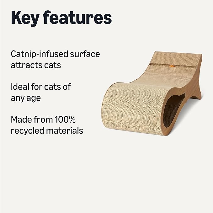 Amazon Basics Cat Scratcher Post Cat Scratcher Lounge Bed for Indoor Cats Bed Shaped Post Pad with Interactive Ball Toy & Catnip, FSC-Certified, 34.3 x 11.8 x 11.8 in, Wooden Color