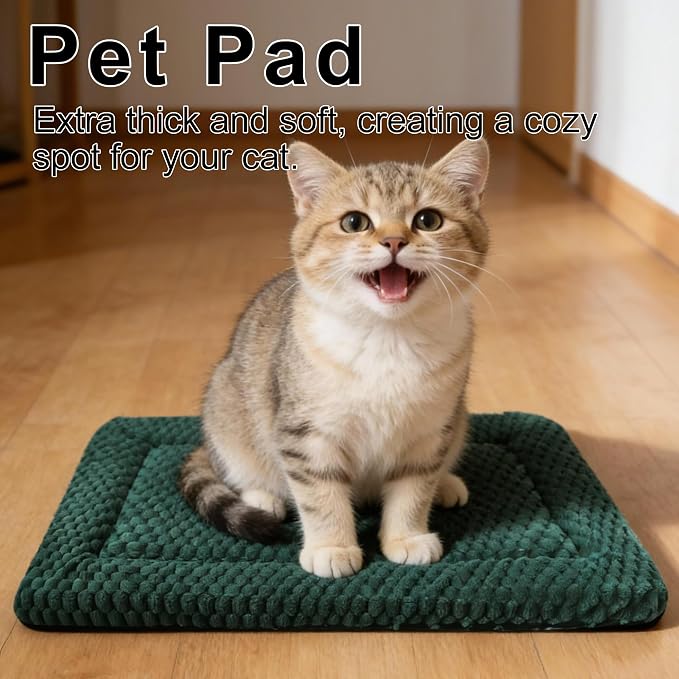 Dog Bed Mat – Soft & Comfortable Dog Kennel Pad for Crate – Durable Crate Bed & Mat for Dogs & Cats (Dark Green, XS(18"*14"*1.5"))