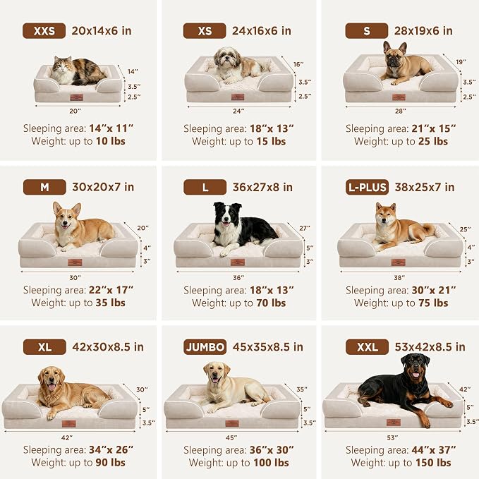 Comfort Expression Orthopedic Dog Bed for Extra Large Dogs with Bolster | Waterproof Dog Couch Bed with Washable Cover & Non-Slip Bottom, Supportive Egg Crate Foam Big Dog Bed, 53x42Inch