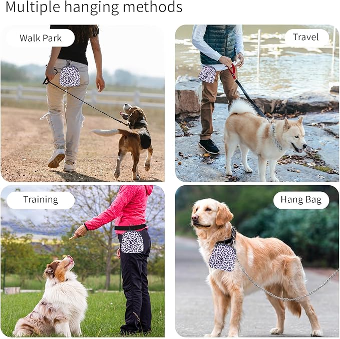 Dog Treat Pouch,Treat Pouches for Pet Training,Portable Snack Reward Dog Food Dispenser for Traveling or Outdoor Use，Leopard Print