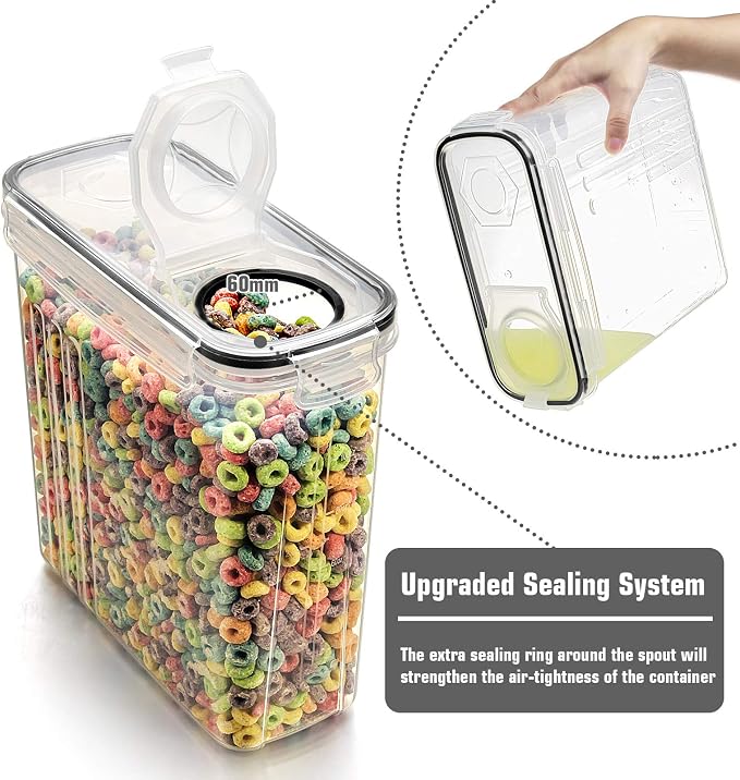 Wildone Cereal Storage Containers Set, Large BPA Free Plastic Airtight Food Storage Containers 4L for Flour, Sugar, 6 Piece Set Cereal Dispensers with 20 Labels & Marker, Black