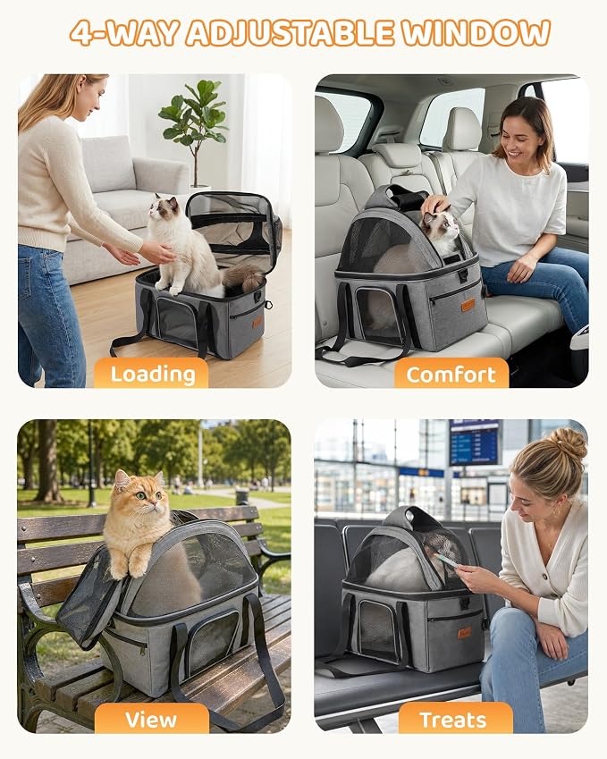 BurgeonNest Top-Expandable Large Cat Carrier, Soft-Sided Cat Bag Carrier for Medium & Large Cats Up to 15 lbs, Upgraded Small Dog Car Seat, Pet Travel Bag with Full-Open Canopy