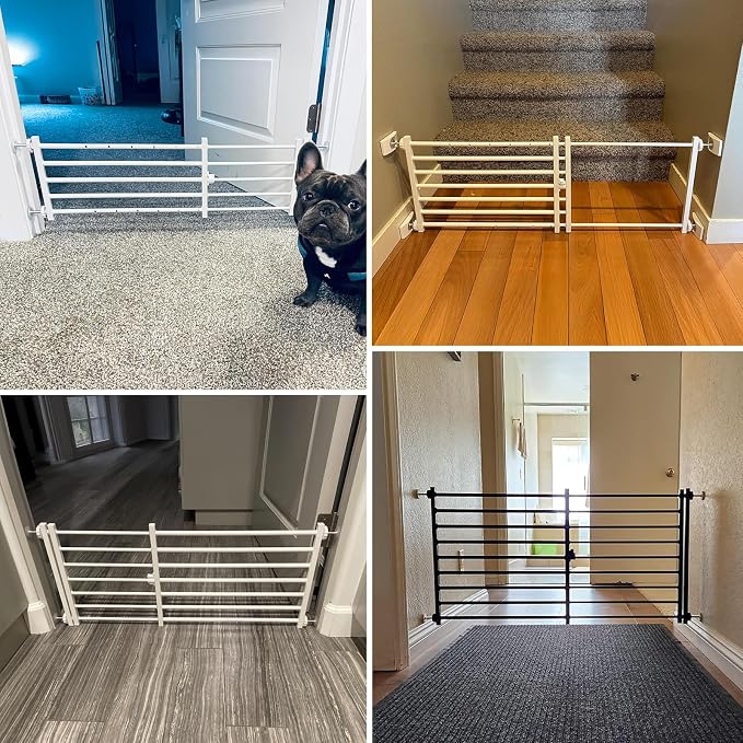 Malier Dog Gate with Door, 34-55" Extra Wide Full Metal Pet Gate Short Dog Gate for Stairs, Pressure Mount 20'' Tall Puppy Gate, Easy Step Over Low Gate for Doorways