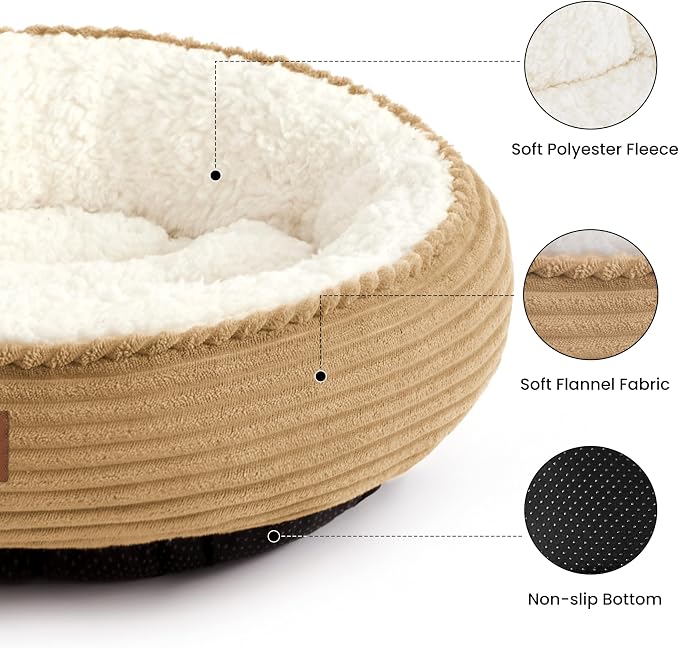 Love's cabin Round Donut Cat and Dog Cushion Bed, 30in Pet Bed for Medium or Large Dogs, Anti-Slip & Water-Resistant Bottom, Soft Durable Fabric Pet Beds, Washable Calming Cat Bed, Beige