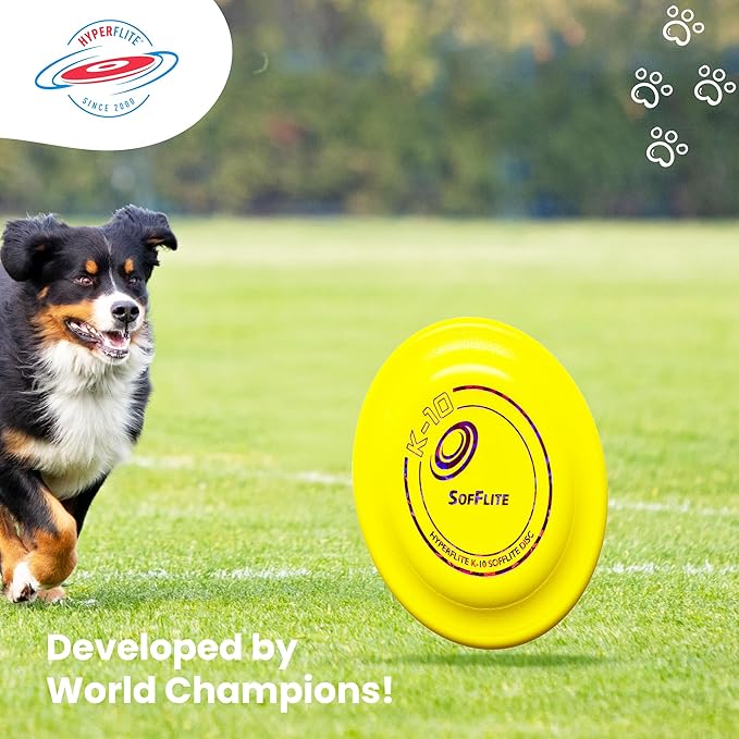 Hyperflite K-10 SofFlite Soft Dog Flying Disc, 2 Pack, Medium-Large | Ultra Soft, Competition Approved, 2 Pack | 8.75-inch, 150g | Medium & Large Dogs | Yellow