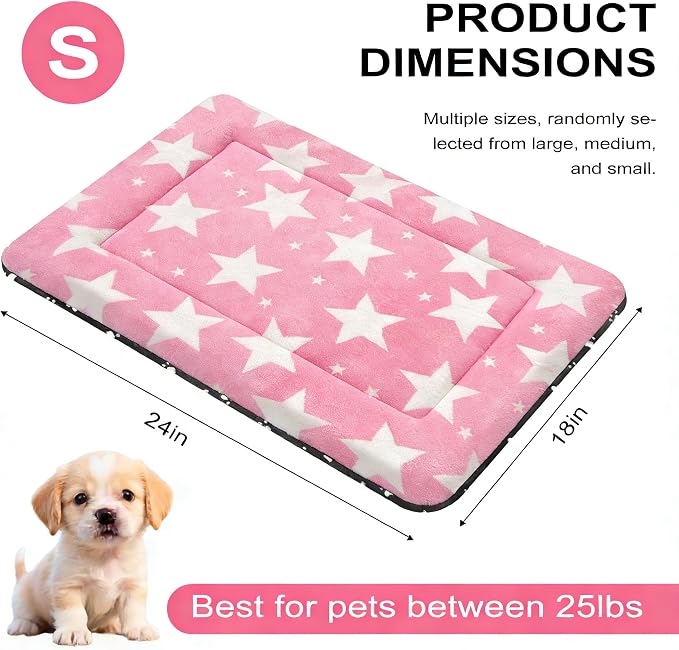Dog Bed Mat, Reversible Crate Pad & Cute Dog Bed - Machine Washable Kennel Mat with Ultra Soft for Small Dogs (Big&Small Stars Pink, 24" L*18" W*1.5" Th)
